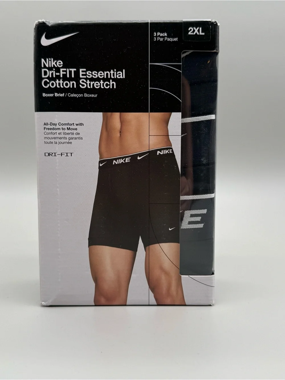 NIB Nike Dri-FIT Essential Cotton Stretch 3-Pack Men’s Boxer Briefs Black 2XL